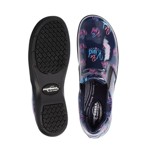 Easy Works By Easy Street Slip-Resistant "Be Kind" Clogs Shoes Navy & Pink 6W - Picture 2 of 14